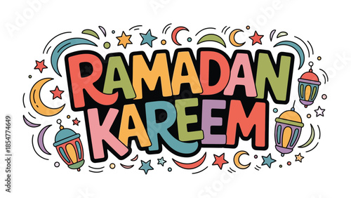Ramadan Kareem Illustration: Colorful illustration celebrating the holy month of Ramadan, with festive decorations and calligraphy.