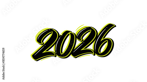 Futuristic 2026 neon sign on white background