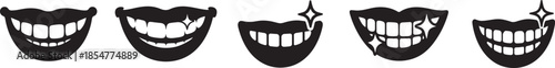 Silhouette teeth and mouth icon set in EPS vector style for dental and oral care use.