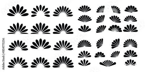 Black Minimalist Fan Shape Silhouette Set Decorative Semicircle Petal Floral Elements