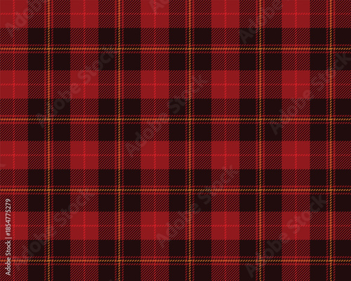 Tartan plaid seamless pattern vector, red black and bold yellow new year holiday check seamless background for party decorations, textile prints