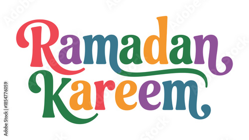 Ramadan Kareem: Vibrant Calligraphy Design: A colorful calligraphy design, embodying the spirit of Ramadan Kareem, celebrates the Islamic holy month. A beautiful illustration with the greeting.