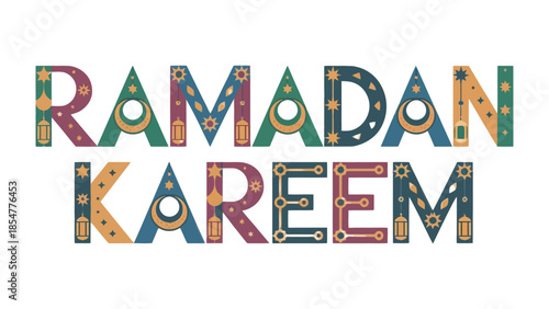 Ramadan Kareem Typography: A colorful and artistically designed Ramadan Kareem typography, perfect for conveying festive greetings during the holy month.