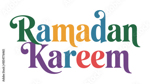 Ramadan Kareem: A vibrant and colorful illustration that encapsulates the spirit of Ramadan Kareem, an expression of generosity and celebration, the calligraphy radiates warmth and invites reflection.