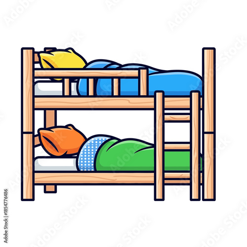 Wooden bunk bed vector illustration for children's bedroom furniture