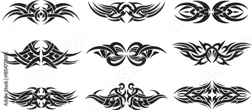 A collection of intricate tribal design elements and abstract patterns, perfect for decorative graphics, modern artistic projects, or unique body art
