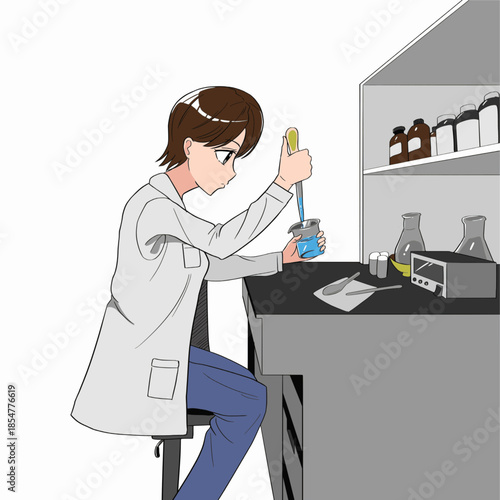 実験している女性を横から見たイラスト