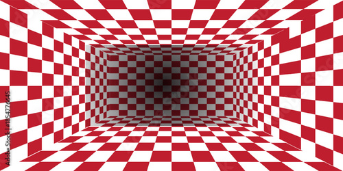 Red and white chessboard walls vector room background