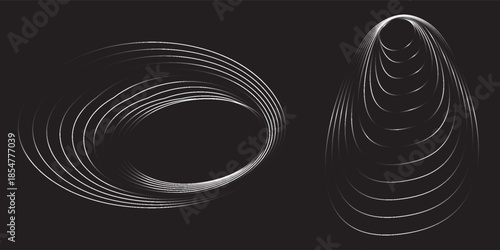 Modern abstract background. Halftone dots in circle form. Spiral logo, icon or design element. Black dots on a white background and white dots on the black side.