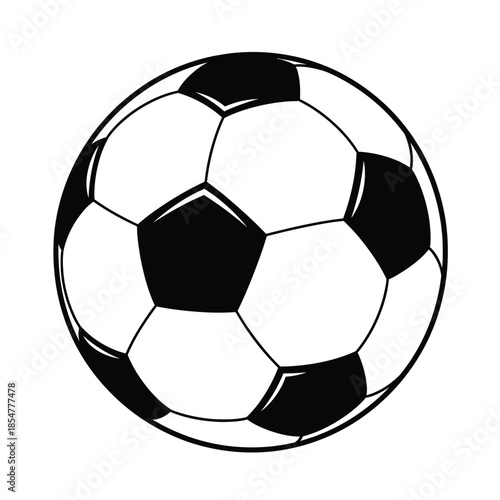 A classic black and white soccer ball is prominently displayed showcasing the iconic pentagonal and hexagonal panel design representing sports and