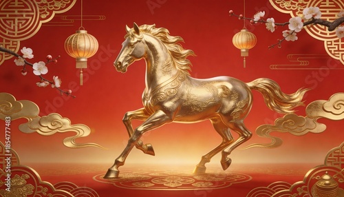 Golden Horse Chinese New Year Background