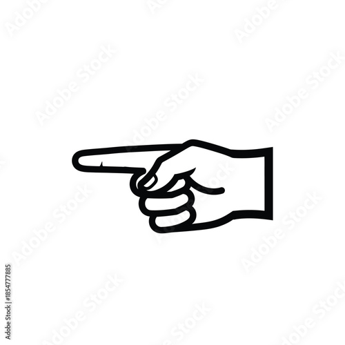 A simple black and white illustration depicts a hand with the index finger pointing directly towards the right side of the