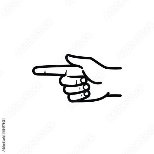 a simple black and white illustration depicts a hand with the index finger extended pointing directly to the right side