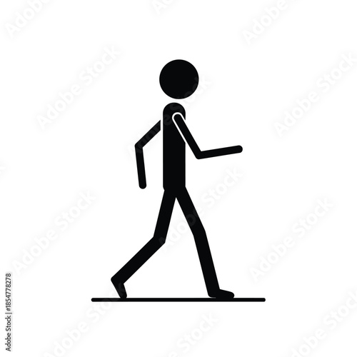 a simple black and white illustration depicts a stick figure actively walking forward conveying movement and pedestrian activity high quality
