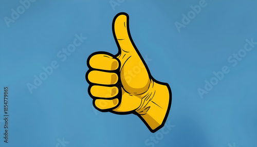 Yellow Thumbs Up Emoji Gesture on Blue Sky Background