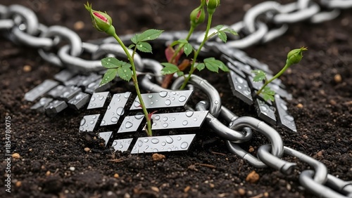 Wallpaper Mural Titanium Chains Transforming into Rose Vines Through Firewall Symbols Torontodigital.ca