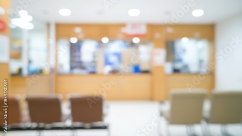 Pharmacy patient waiting room.. Blured background of healthcare. Hospital hall.
