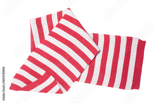 Scarf with red stripes isolated on white background