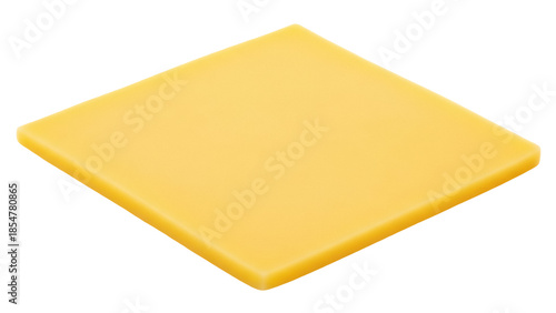 Square yellow cheese slice isolated PNG, processed cheese single on transparent background for sandwiches and burgers