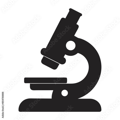 Microscope Icon: A minimalist, high-contrast silhouette of a microscope, embodying scientific exploration and discovery, symbolizing the microscopic world and research.