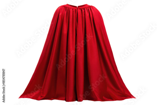 Full length red cape with gathered neckline and flowing fabric cloth garment