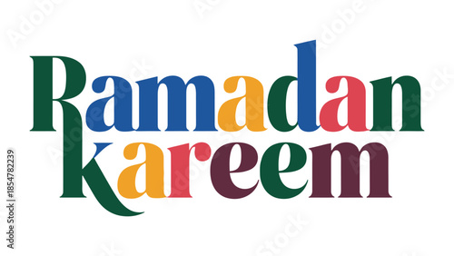 Ramadan Kareem Typography: A colorful and vibrant typography design displays the message Ramadan Kareem. The text is designed with bright colors.