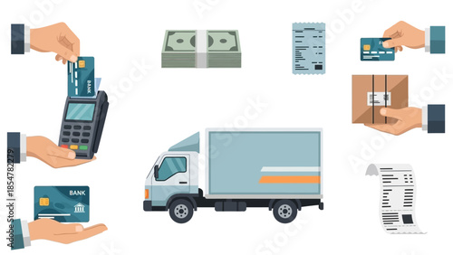 Electronic payment for delivery truck transaction with credit card and cash