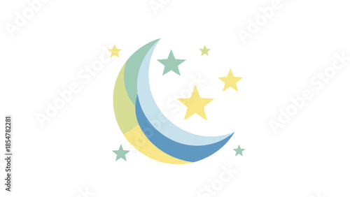 Crescent Moon and Stars in the Night Sky Illustration
