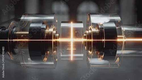 Industrial Precision: A detailed view showcases a precisely engineered industrial component, its intricate mechanisms and internal structure highlighted by radiant illumination.