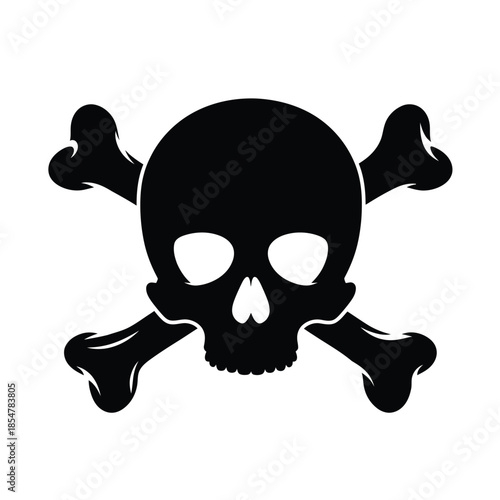 A stark black and white illustration depicts a classic skull and crossbones symbol representing danger and mortality frequently associated with poison