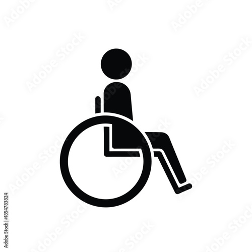 a simple black and white pictogram depicts a person in a wheelchair representing accessibility and inclusion for individuals with mobility impairments