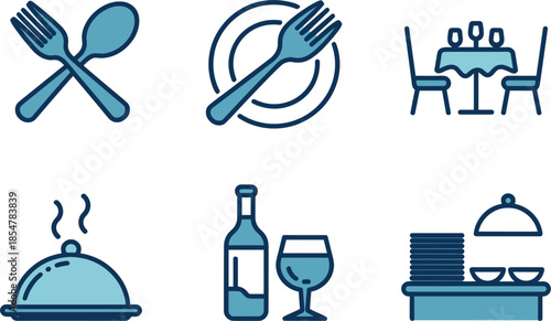 restaurant and dining icon vector set for fine dining menu design catering services and kitchen cutlery branding