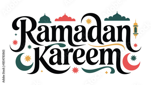 Ramadan Kareem: A vibrant and elegant graphic illustration featuring the traditional greeting, conveying wishes of generosity and blessedness during the holy month.