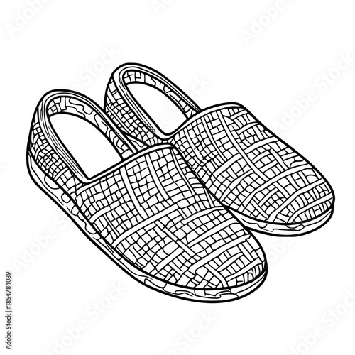 Handcrafted woven slippers, simple elegance | Clean, isolated vector art for creative projects.