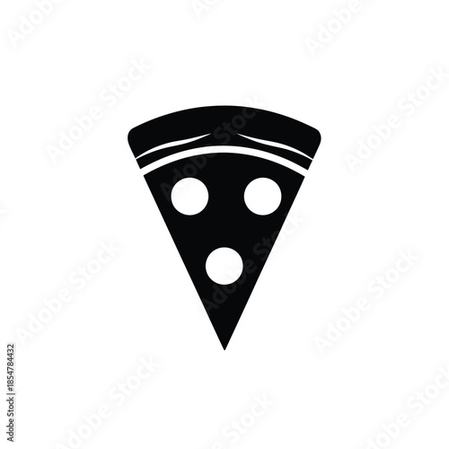 a simple black and white illustration depicts a single slice of pizza with three circular pepperonis showcasing a minimalist food design