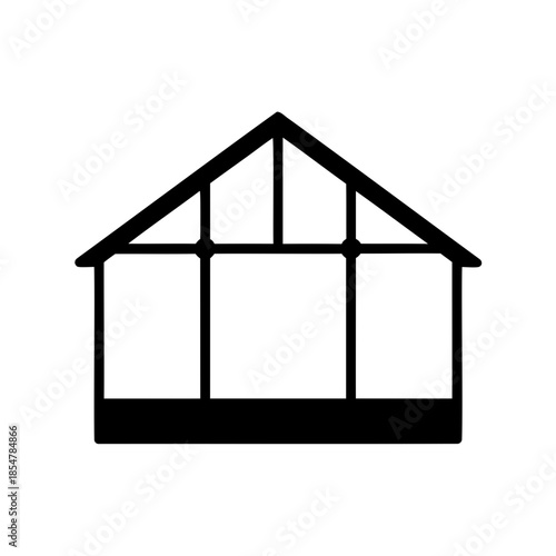 Stylized black and white drawing of a simple greenhouse structure design