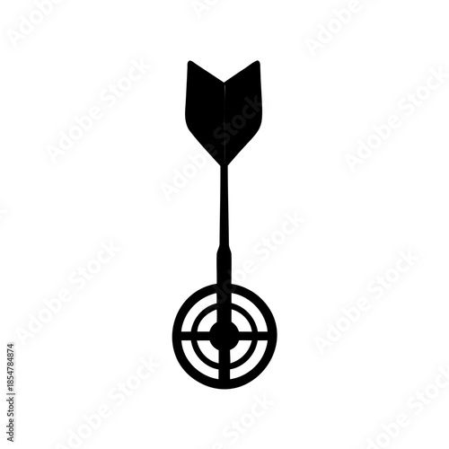 A single dart with a flight aiming to hit the bullseye target