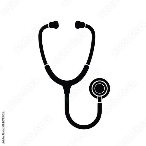 A simple black and white illustration depicts a classic stethoscope a vital tool used by medical professionals for auscultation and patient