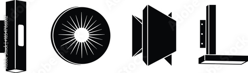 Industrial ventilation and air conditioning unit silhouettes showing fan vent and duct components