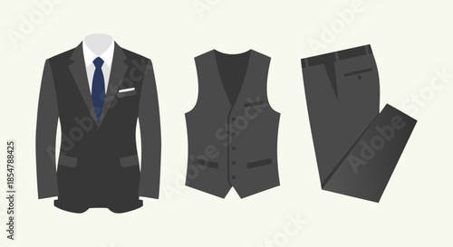Groom Wedding Suit Set Flat Vector Illustration
