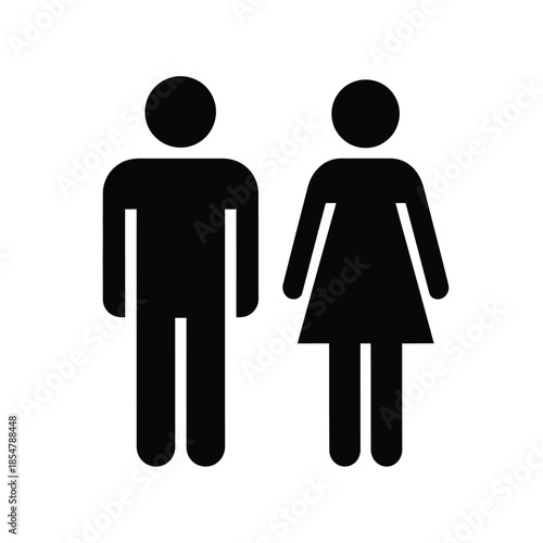 a simple black and white graphic depicting a male and female figure standing side by side denoting a restroom or facility