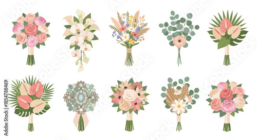 Wedding Bouquet Icons Collection Flat Vector