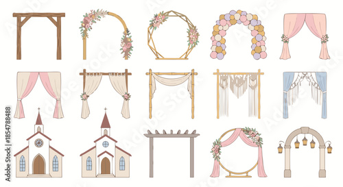 Wedding Arch Decoration Elements Set Flat Vector