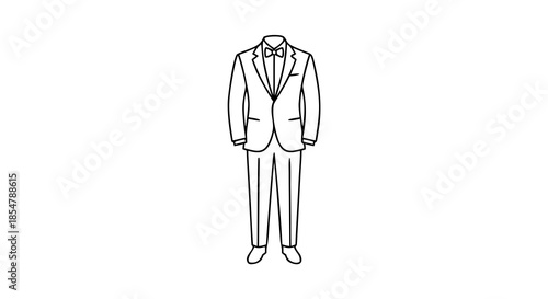 Groom Suit Minimal Outline Flat Vector