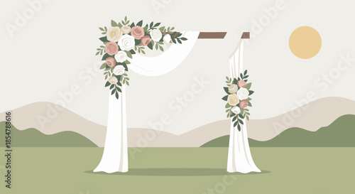 Outdoor Wedding Arch Landscape Flat Vector Illustration