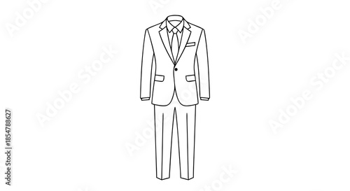Groom Suit Outline Flat Illustration