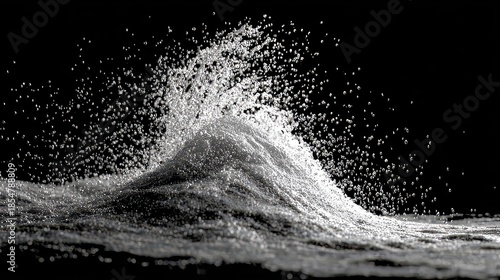 Dynamic Silver Glitter Wave Explosion on Black Background for Abstract Design Concepts