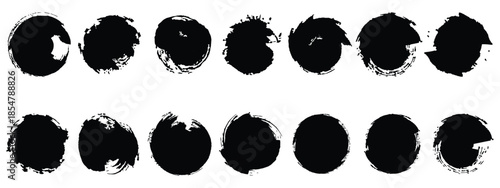 Set of black grunge circles shapes on a white background. Grunge round shapes.Japanese and chinese calligraphy round shapes. black stamp vector.