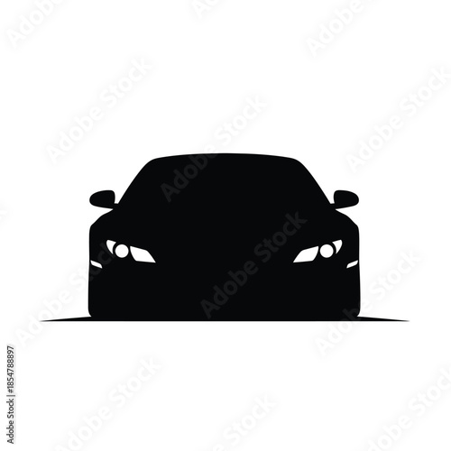 A striking black silhouette of a modern car showcasing its front view with distinctive headlights and a sporty design aesthetic
