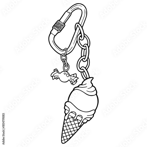 carabiner keychain with ice cream charm outline vector